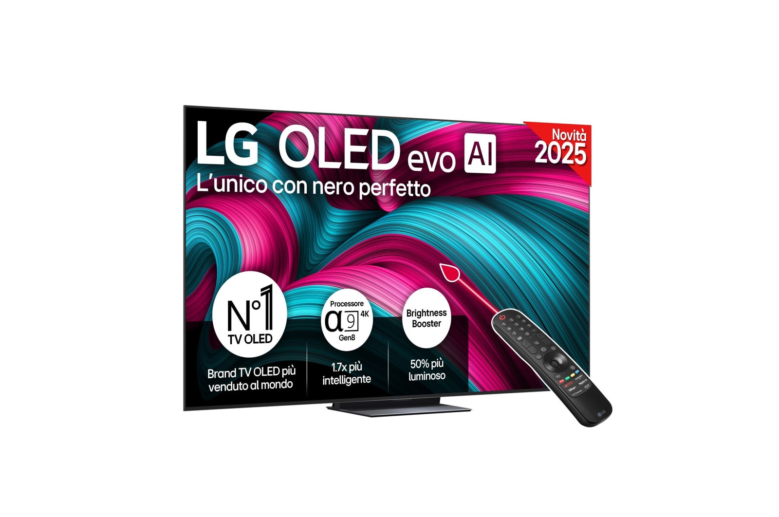 Vista frontale di una TV 65 pollici LG OLED evo AI C5 4K Smart TV 2025 OLED65C55LA